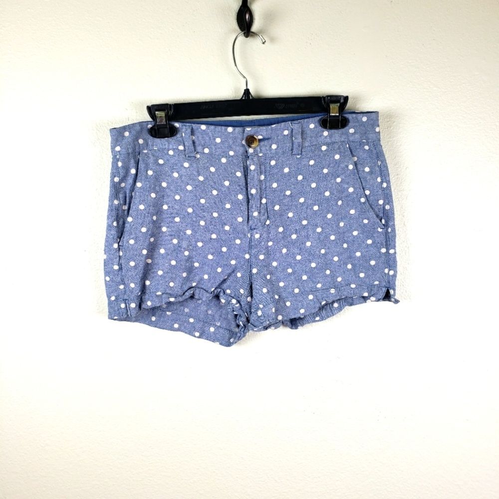 Old Navy Women's Blue White Poka Dot Everyday Short Mid-Rise Linen Blend Shorts